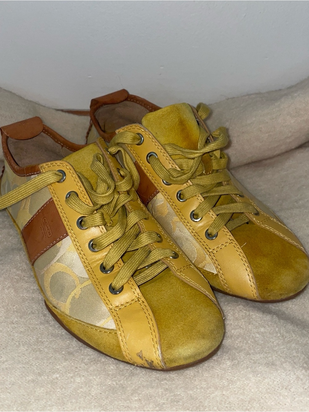 Coach Mustard Yellow Signature Lace-Up Sneakers